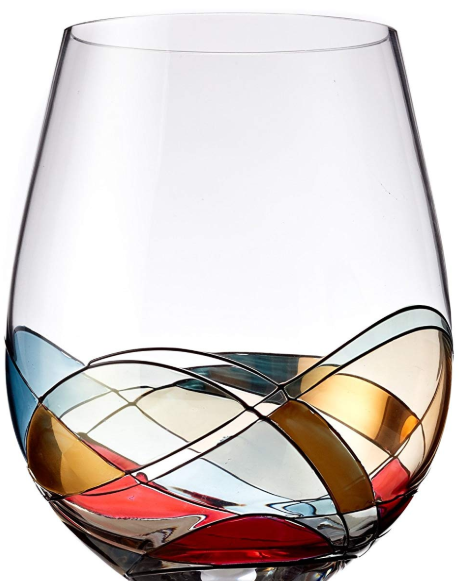 Bezrat Stemless Wine Glasses Set of Two, Hand Painted Large Premium Red  and White Wine glasses, Lead-Free Crystal, Essential Wine Gift