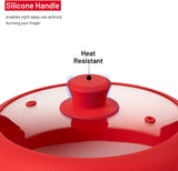Microwave Glass Plate Cover Lid - Vented and Collapsible Design with A Safe and Easy Grip Silicone Handle – 10.5 Inch Diameter
