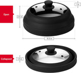 Microwave Glass Plate Cover Lid - Vented and Collapsible Design with A Safe and Easy Grip Silicone Handle – 10.5 Inch Diameter