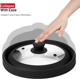 Microwave Glass Plate Cover Lid - Vented and Collapsible Design with A Safe and Easy Grip Silicone Handle – 10.5 Inch Diameter