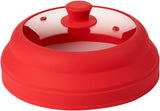 Microwave Glass Plate Cover Lid - Vented and Collapsible Design with A Safe and Easy Grip Silicone Handle – 10.5 Inch Diameter