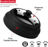 Microwave Glass Plate Cover Lid - Vented and Collapsible Design with A Safe and Easy Grip Silicone Handle – 10.5 Inch Diameter