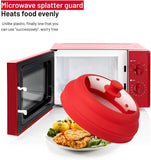 Microwave Glass Plate Cover Lid - Vented and Collapsible Design with A Safe and Easy Grip Silicone Handle – 10.5 Inch Diameter
