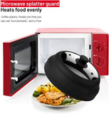 Microwave Glass Plate Cover Lid - Vented and Collapsible Design with A Safe and Easy Grip Silicone Handle – 10.5 Inch Diameter