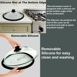 Bezrat Microwave Glass Plate Cover | Splatter Guard Lid with Easy Grip Silicone Handle Knob - Tempered Glass | 100% Food Grade | BPA Free and Dishwasher Safe | Fits Plates and Bowls 10.5x2.5" (Black)