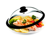 Bezrat Microwave Glass Plate Cover | Splatter Guard Lid with Easy Grip Silicone Handle Knob - Tempered Glass | 100% Food Grade | BPA Free and Dishwasher Safe | Fits Plates and Bowls 10.5x2.5" (Black)