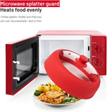 Bezrat Vented, Silicone and Glass Microwave Plate Cover for Food, Large 12 inch - Red - Splatter Guard Lid with Handle for 6-7-8-9-10-11.8 inch Plates and Bowls …
