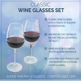 Bezrat Wine Glasses Set of 2, Hand Painted Wine Glasses, Drinkware Essentials, 11" H, 28oz Wine Lover Large Wine Glass, Glassware Gifts Ideas for Women Inspired by The 'Duomo di Milano' (Blue)