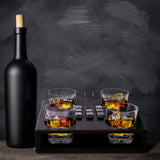 Bezrat Old Fashioned Whiskey Glasses Set - + 8 Whisky Chilling Stones and accessories on Wooden Tray – 4 Scotch Bourbon Glasses – Granite Chilling Rocks