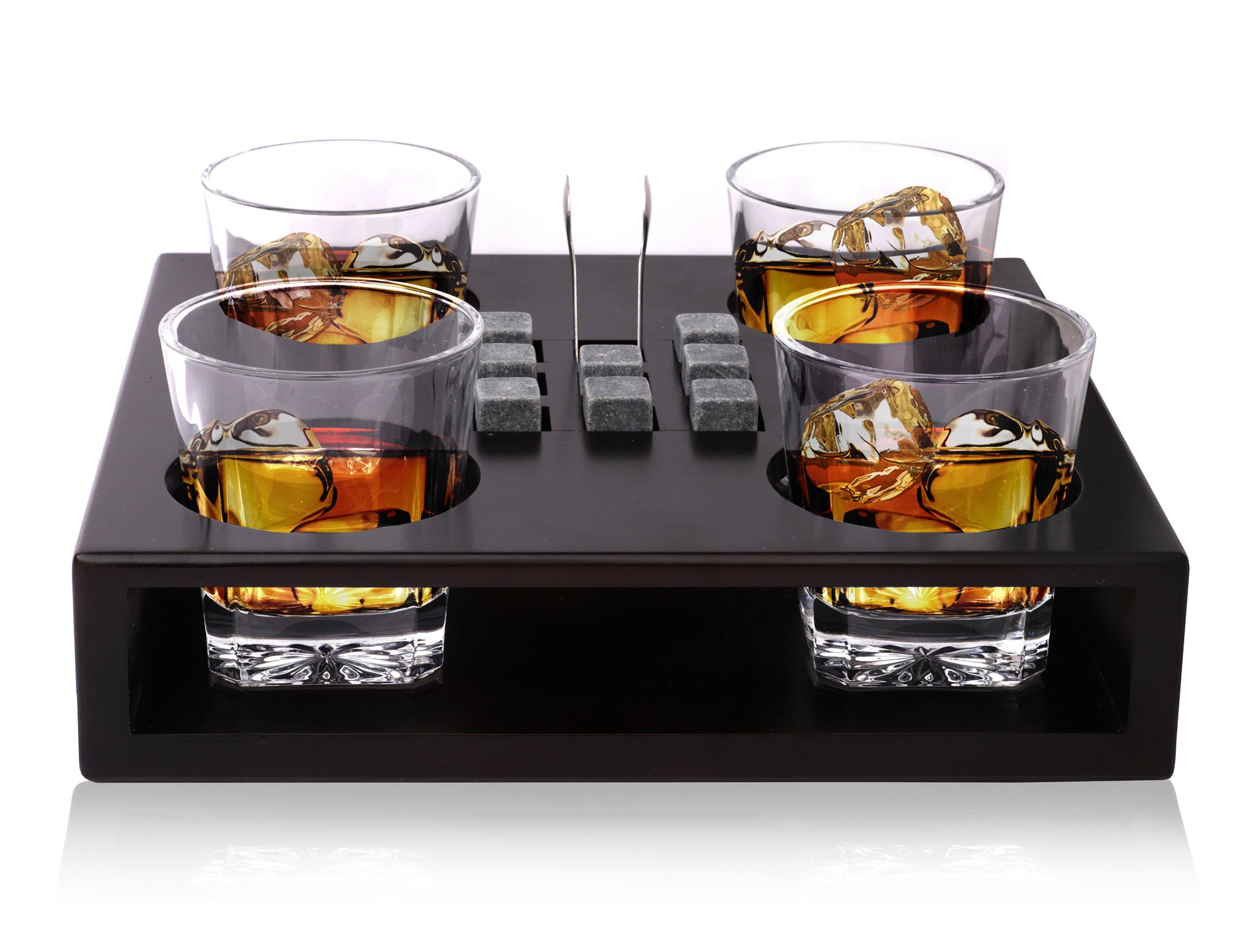 On The Rocks Granite Whiskey Chilling Stones with Hardwood Tray