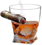 Bezrat Twist Old Fashioned Whiskey Tumbler With Side Mounted Cigar Holder
