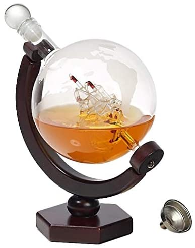 Whiskey Decanter Globe Set - Lead-Free Decanter for Whiskey, Wine, Cocktails, Liquor, Scotch, Bourbon, Vodka - 850ml. Impressive Home-Bar Beverage Ser