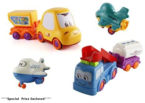 Bezrat Push and Go Friction Powered Construction Truck Toy Cars Set of 6 Pull Back Racer Cars-Mix Moving Parts Imagination Play Time for Toddlers, Boys & Girls (Colors May Vary) Included