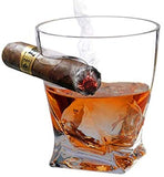 Bezrat Twist Old Fashioned Whiskey Tumbler With Side Mounted Cigar Holder