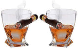Bezrat Twist Old Fashioned Whiskey Tumbler With Side Mounted Cigar Holder