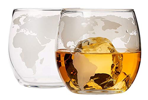 Whiskey Glasses Set of 2, Lead Free Old Fashioned Etched Globe Whiskey Tumblers - 10 oz Glassware for Scotch, Whiskey, Liquor and Cocktails