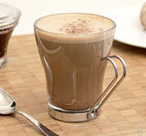 Set of 6, 7oz Unique Clear Glass Coffee Mugs with Handle. Best, Awesome Coffee Mug Set, Removable Stainless Steel Handles- For Home, Travel, Office, Espresso, Cappuccino Beer and Tea