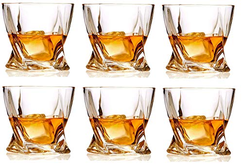 Whiskey Glasses Set of 6 Lead Free Crystal Old Fashioned Rock Glass Scotch Bourbon and Spirits 10 Ounce Liqueur Tumbler