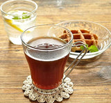 Set of 6, 7oz Unique Clear Glass Coffee Mugs with Handle. Best, Awesome Coffee Mug Set, Removable Stainless Steel Handles- For Home, Travel, Office, Espresso, Cappuccino Beer and Tea
