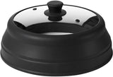 Microwave Glass Plate Cover Lid - Vented and Collapsible Design with A Safe and Easy Grip Silicone Handle – 10.5 Inch Diameter