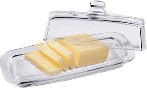 Bezrat Glass Butter Dish with Lid - Elegant Slim Tidy Cover with Handle - Crystal Clear Rectangular 2 Piece Design