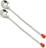 Bezrat Cocktail Shaker Mixing Spoons Set: 2-Piece Long Stainless Steel Shaker Bottle Mixing Spoons Kit | Strong Non-Rust Bartender Mixing Spoons for Home & Bar Use