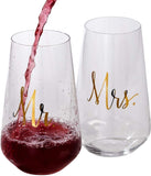 Bezrat Mr and Mrs Stemless Wine Glasses - Set Of 2-16 Ounces - Gift for Wedding, Bride and Groom, His & Hers Married Couple, Anniversary, Bridal Shower, Couples Engagement Gifts