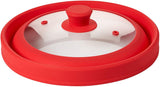 Microwave Glass Plate Cover Lid - Vented and Collapsible Design with A Safe and Easy Grip Silicone Handle – 10.5 Inch Diameter