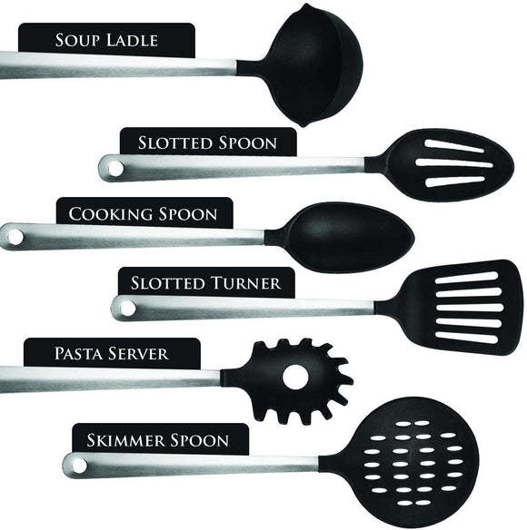 Cooking Utensils With Nonstick Silicone & Stainless Steel-serving