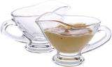 Small 3 oz crystal Coupe Shaped Gravy Sauce Boat Salt and Pepper Chinese Spoon Set of 2