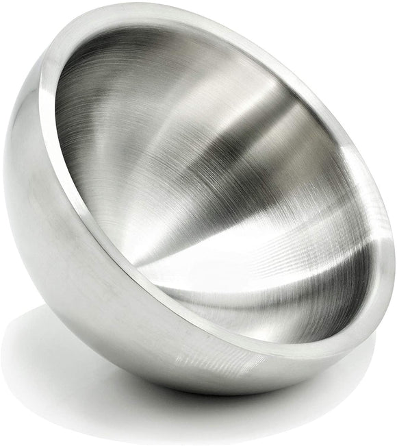 Double Wall Serving Bowl By Bezrat | Stainless Steel Dual Angle Nut and Candy Serving Dish | Solid, Balanced and Dishwasher-Safe | Metal Serving Container For Snacks - 40 Ounces