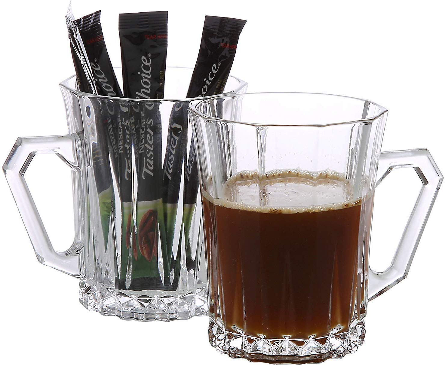 Lav Glass Coffee Mugs for Hot Beverages Set of 6 - Clear Coffee Mug with Handle 9 oz - for Tea, Espresso, Cappuccino - Glass LAT