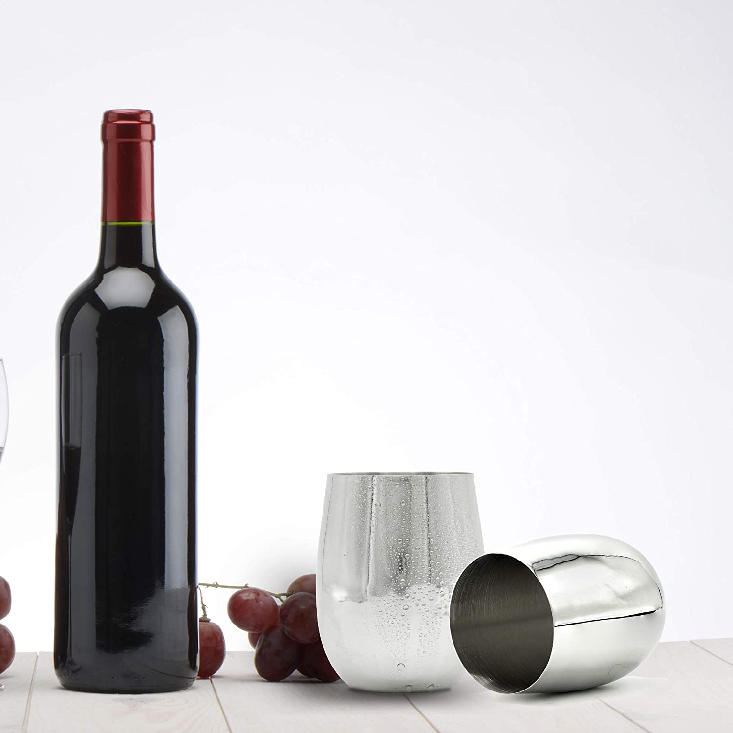 Bezrat Stainless Steel Wine Glasses: 2-Pack Unbreakable Stemless Wine