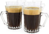 Bezrat Luxury Cappuccino Glass Coffee Tea Cups with Handle [Set of 6] Tempered Glass Espresso Cups - Latte Mugs 9 Ounces Espresso Cappuccino