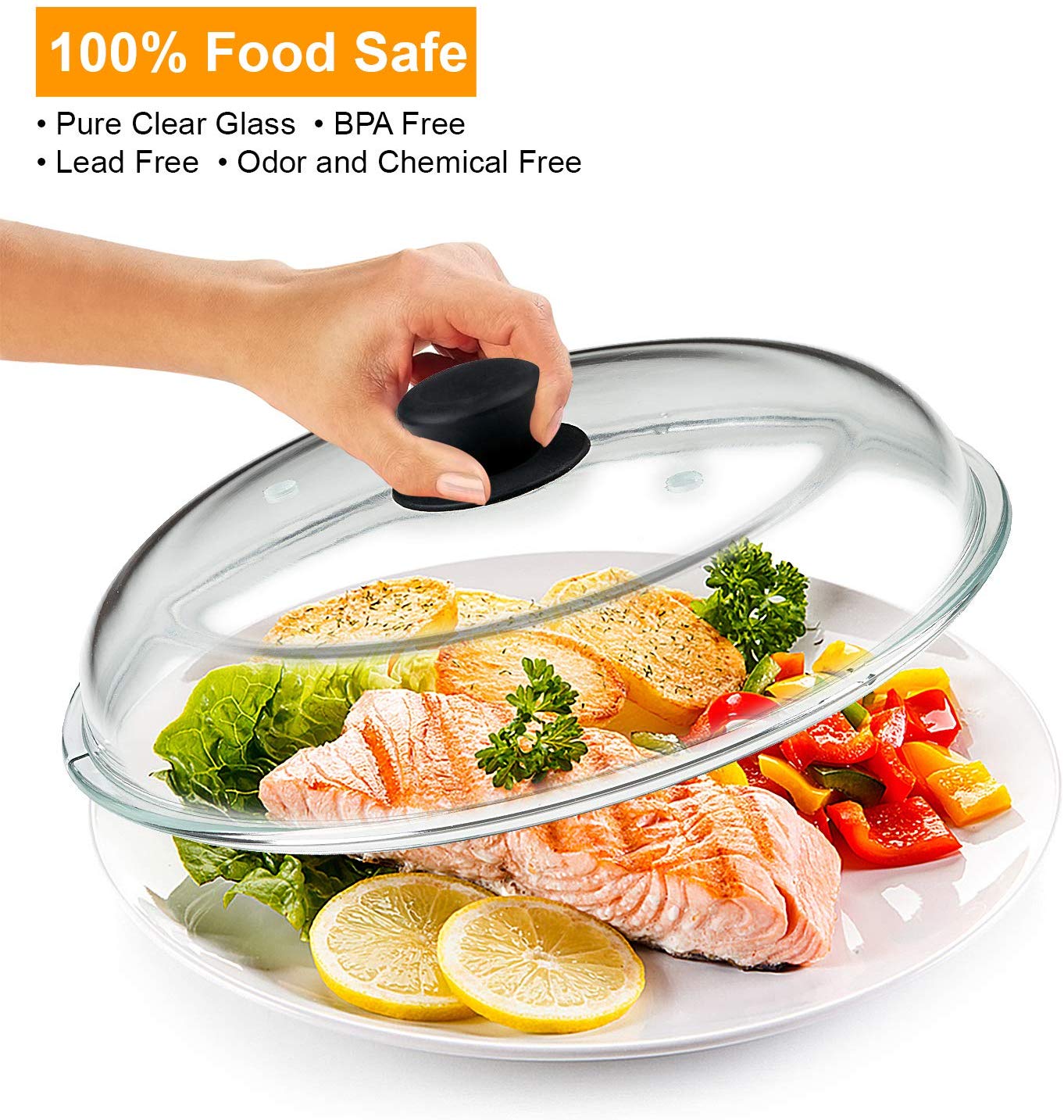 Bezrat Microwave Glass Plate Cover Splatter Guard Lid with Easy Grip