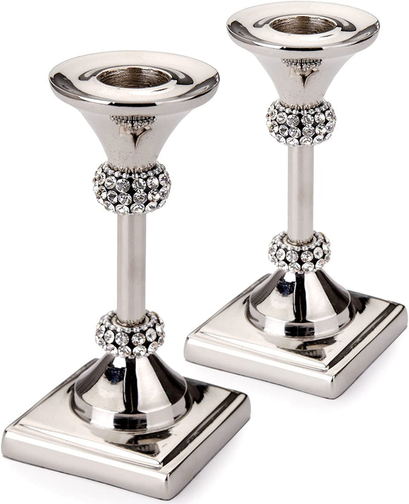 Pizzazz Set of 2 Candle Holders with Crystals for Wedding, Dining Table