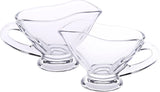 Small 3 oz crystal Coupe Shaped Gravy Sauce Boat Salt and Pepper Chinese Spoon Set of 2