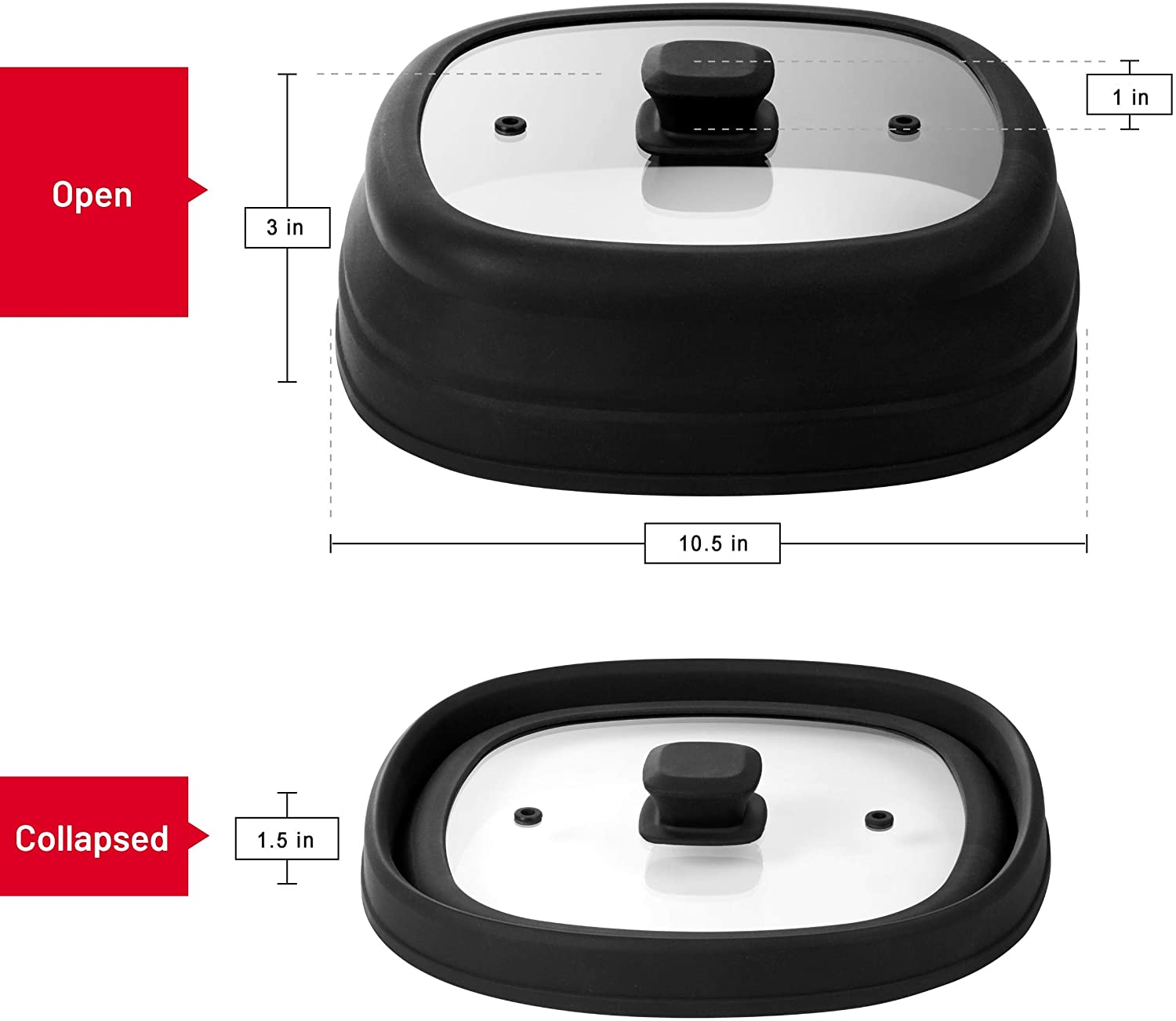 Bezrat Vented, Silicone and Glass, Collapsible Microwave Plate Cover 