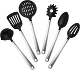 Bezrat 6-Piece Nylon Kitchen Utensils Set: Nonstick, Heat Resistant, Polished Stainless Steel and Cookware Grade Nylon for Kitchen, Bbq or Picnic