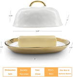Bezrat Ceramic Porcelain Butter Dish with Lid - Elegant Butter Dish with Cover and Handle, White/Gold