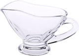 Small 3 oz crystal Coupe Shaped Gravy Sauce Boat Salt and Pepper Chinese Spoon Set of 2