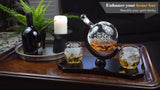 Etched Globe Whiskey Decanter Set + 2 Whisky Glasses on Rich Wood Classic Mahogany Base Tray - Gift Packaging - Antique Ship Whiskey Dispenser for Liquor Scotch Bourbon Vodka 850ML