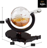 Whiskey Decanter on USA Map Tray - Etched Globe Liquor Decanter - Beverage Serveware - 850 ML