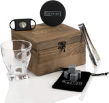 Bezrat Twist Old Fashioned Whiskey Tumbler With Side Mounted Cigar Holder, 10 Ounce + Whiskey Stones and accessories in Wooden Gift Box