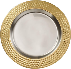 New Classy 12.5” Charger Plate For Formal Dinners | Metallic Underplate With Gold Hammered Round Finish | Vintage Service Plate For Weddings, Banquets & Fancy Parties