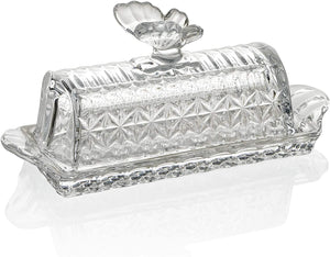 Bezrat Glass Butter Dish | Premium Butter Dish with Lid and Easy Grip Handle | Easy to Use and 100% Food Safe - Dishwasher Safe | Butterfly Addition