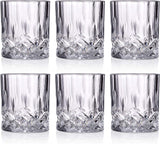 Bezrat Lead-Free Crystal Double Old-Fashioned Whiskey Glasses, SET OF 6, Heavy Base Barware Glasses Set, 8oz Drinking Glasses. Set of 2 Bar Drink Coasters Included