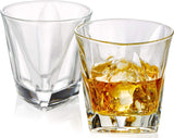 Set of 6 Angle Whiskey Glasses - Lead Free Old Fashioned Glass - Thick Weighted Bottom 10 Ounce Liquor and Spirits Tumbler