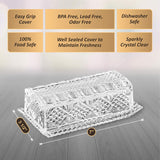 Large Deep Danish Crystal Covered Butter Dish Butter keeper Well Sealed to Keep Butter Soft Beautiful Decorative Design and Antique Look 7" x 3.75" x 2.75"