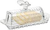 Bezrat Glass Butter Dish | Premium Butter Dish with Lid and Easy Grip Handle | Easy to Use and 100% Food Safe - Dishwasher Safe | Butterfly Addition